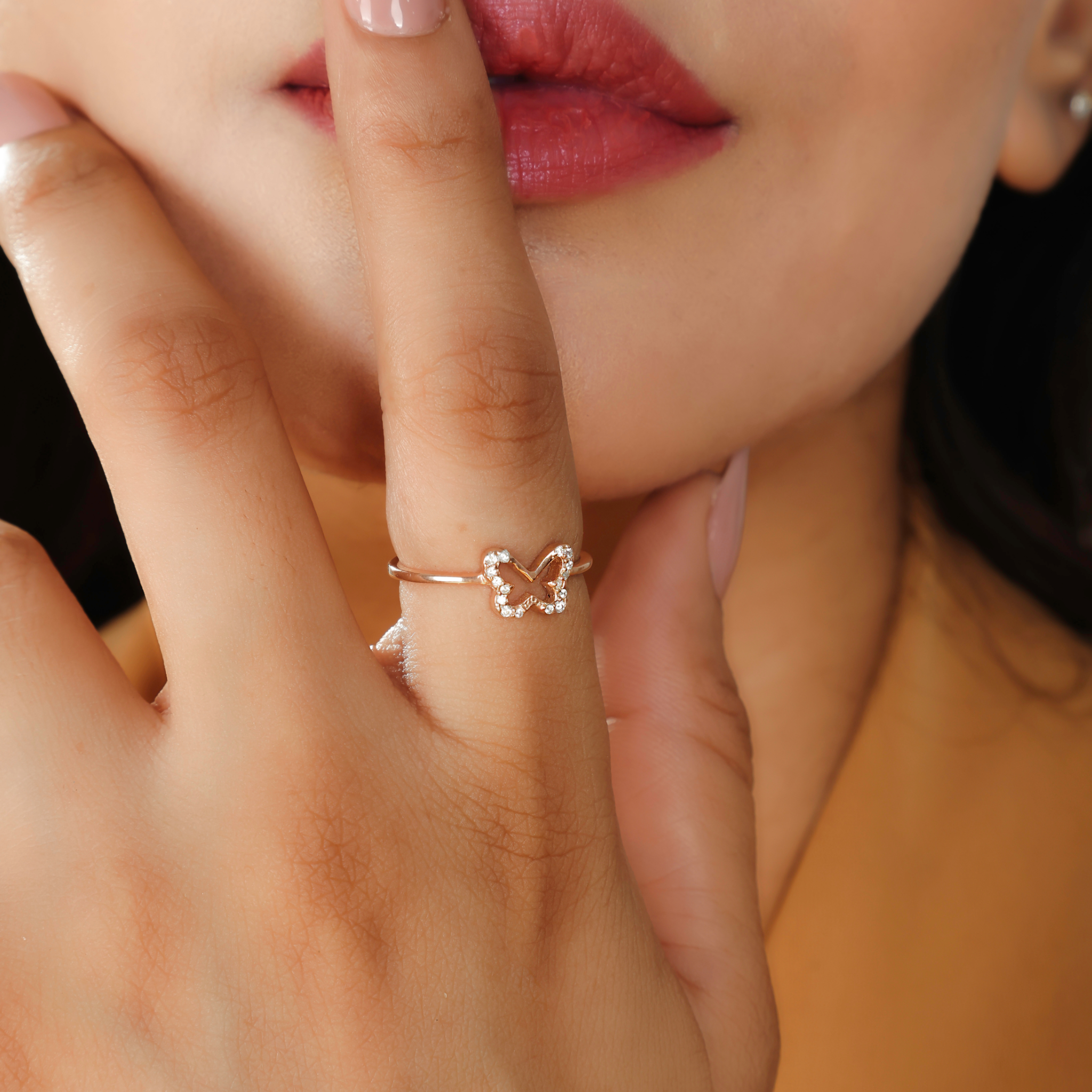 Delicate Butterfly on the Top Ring – Hallmarked 925 Sterling Silver Rose Gold Plated | Graceful & Elegant Jewelry